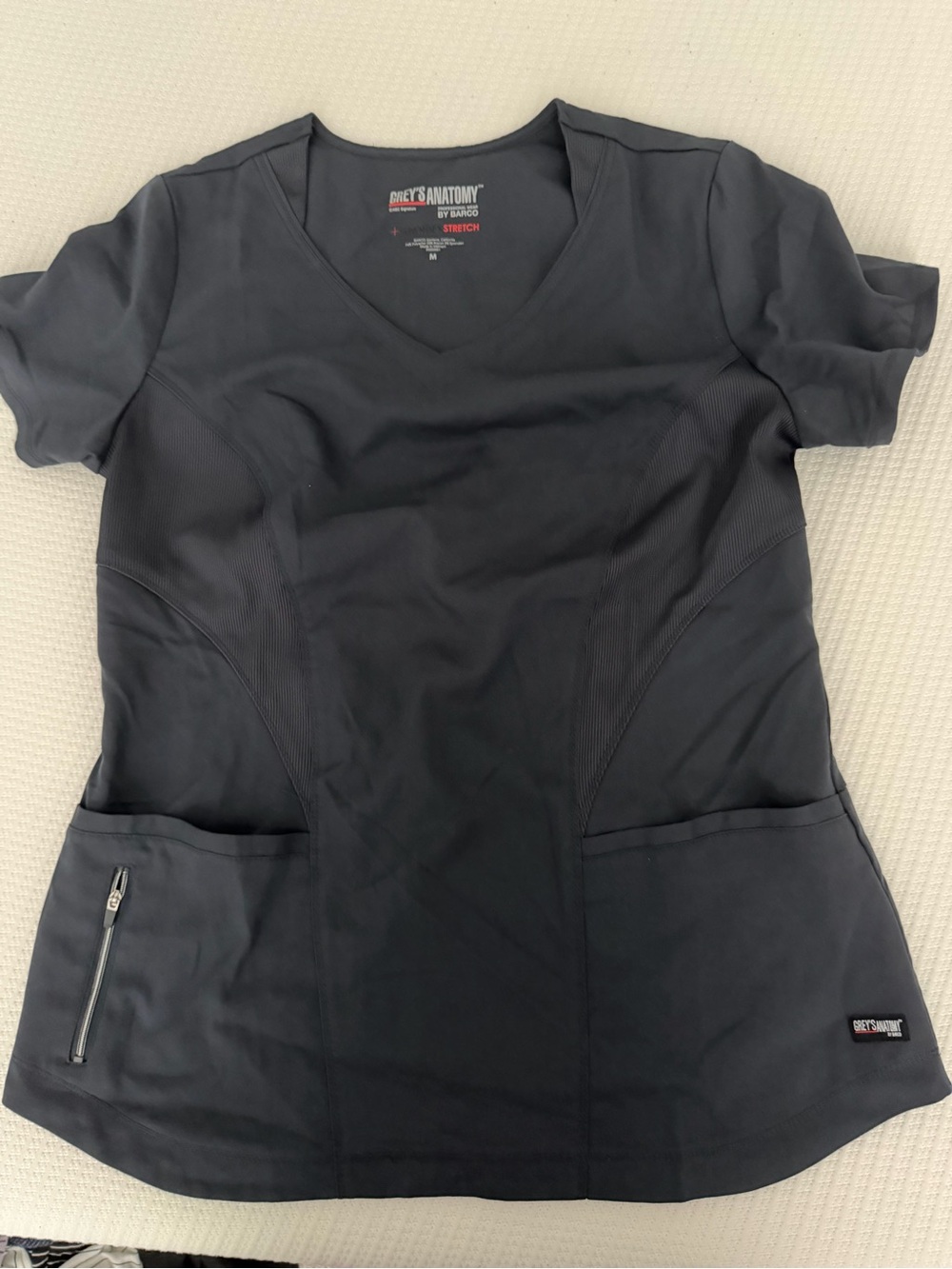 Grey's Anatomy Black V-Neck Short Sleeve Scrub Top with Zip Pocket